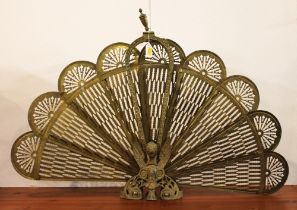 Brass folding fan shaped firescreen