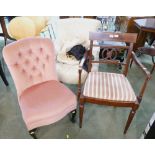 Mixed lot of chairs to include deep button pink upholstered chair