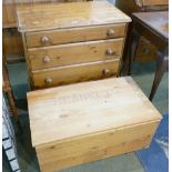Pine chest of drawers and blanket box