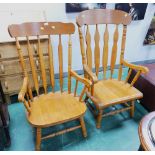 Two mismatched low seated carver armchairs