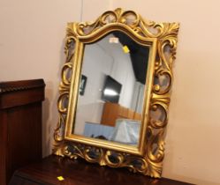 Wall mirror in gold coloured ornate wooden frame,