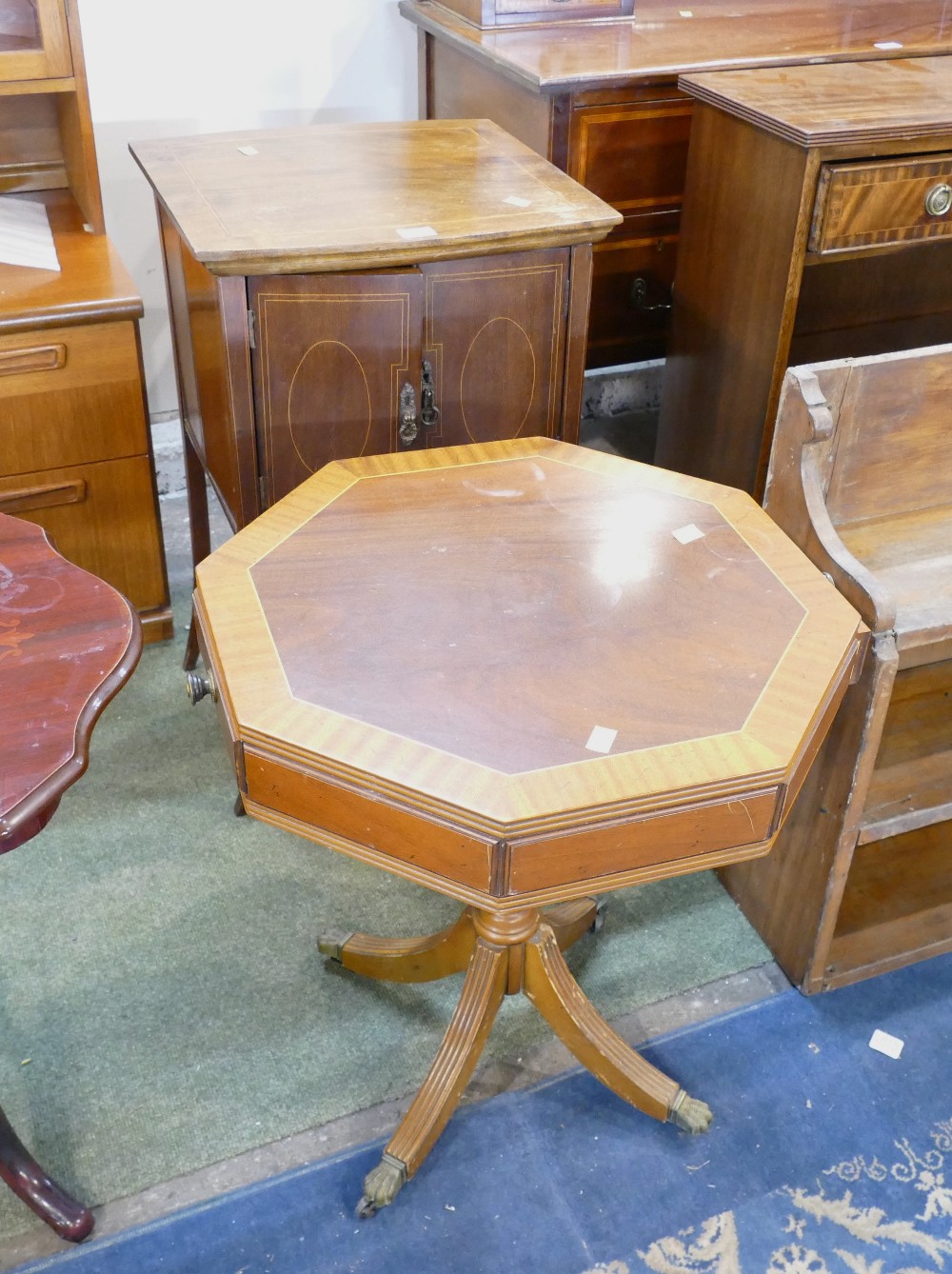 Edwardian bedside cupboard and octagonal worktable