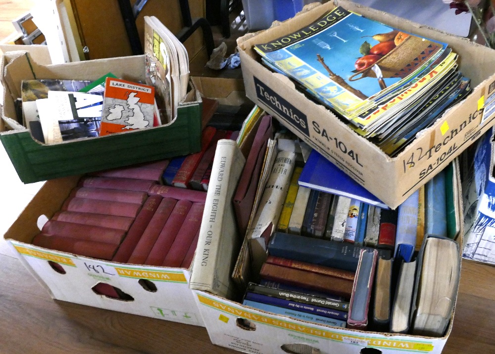 Four boxes of books and magazines,