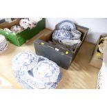 Quantity of Old Chelsea blue and white china, tureens, ashettes, dinner plates,