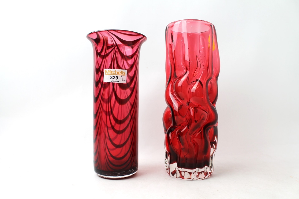 Czechoslovakian red glass vase, possibly by Pavel Hlava, height 25 cm,