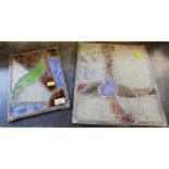 Two pieces of stained glass leaded panelling,