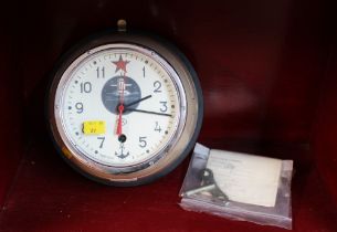 Vintage Russian Soviet CCCP Maritime submarine clock with key and paperwork
