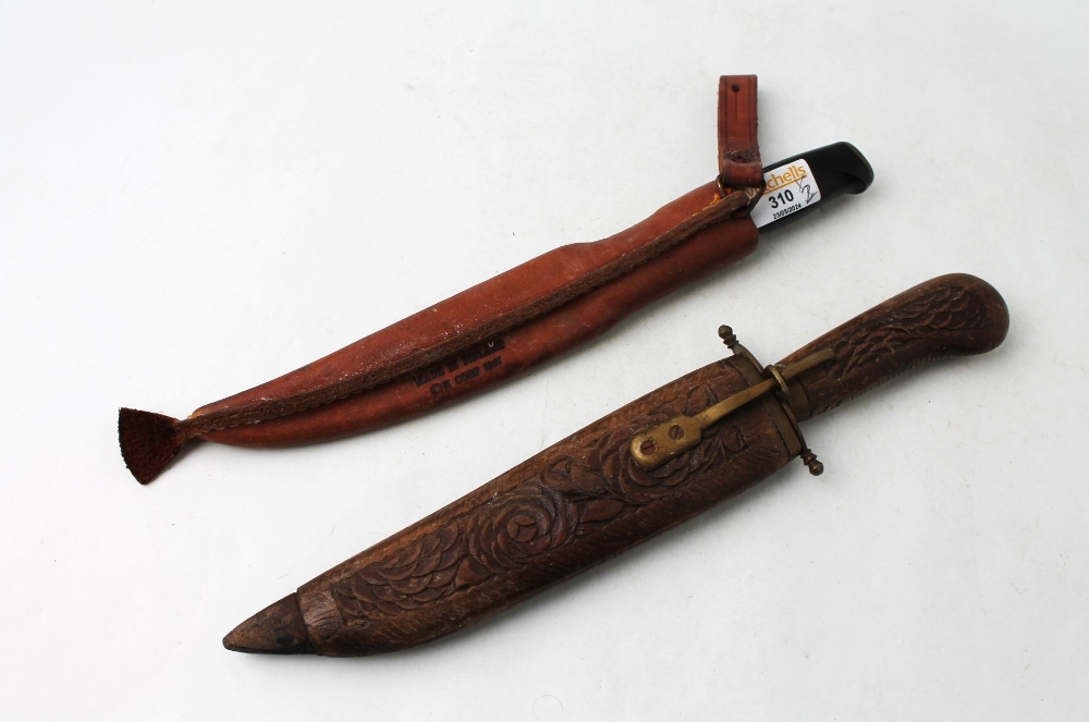 Fiskars of Finland by Normark fillet knife in leather sheath and ornamental wooden and brass carved