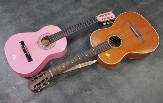 Two vintage acoustic guitars by Espania and Lauren Pink