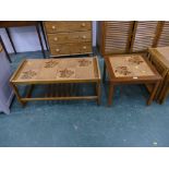 Mid century tiled topped coffee table and similar square form occasional table