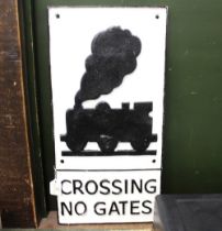 Reproduction cast metal railway sign, Crossing No Gates,