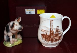 Whitehaven Pottery William Pit mug in box and Whitehaven Pottery pig