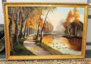 Large canvas picture in ornate gilt frame,