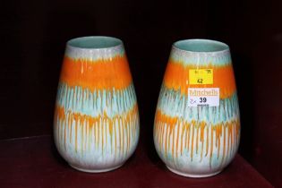 Pair of Shelley orange drip glazed vases