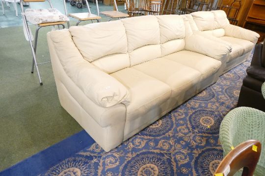 Cream leather three seater settee