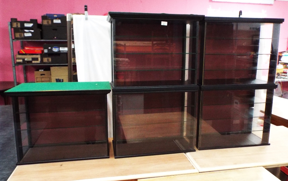 Five stacking display units each with three shelves, 57 cm wide, 31 cm ...