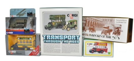 A group of five Corgi diecast (1/50) model Bus (Thornycroft) and Public Transport related issues