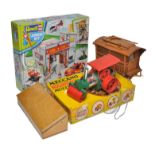 A group of construction toys including Meccano set, REX plastic Steam Engine, Revell 'kids'