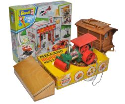 A group of construction toys including Meccano set, REX plastic Steam Engine, Revell 'kids'