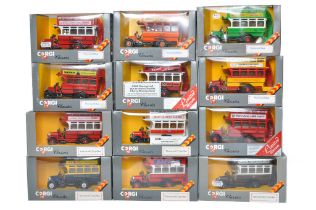 A group of Twelve Corgi diecast (1/50) model Bus (Thornycroft) and Public Transport related issues