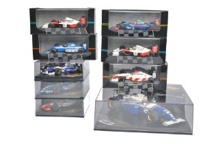 A group of Nine Onyx Formula One Racing Cars including mostly 1/43 issues as shown. Includes Senna