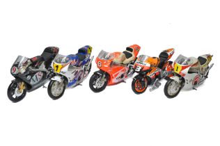 A group of Five Guitoy 1/10 high detail motorcycle models as shown. Have been displayed but look