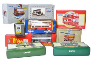 A group of Britbus and Corgi Diecast 1/76 and 1/50 Model Bus / Coach issues (Mostly double