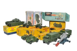 A group of Dinky Diecast Military issues, plus two empty boxes. Generally fair to very good,