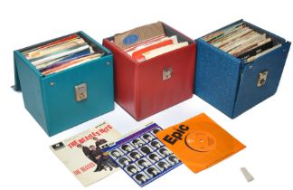 A group of vintage 7" Records, 45 rpm Capitol, His Masters Voice, Parlophone and others as shown.