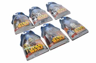 Star Wars group of six factory sealed action figures from the Revenge of the Sith Series, Hasbro.