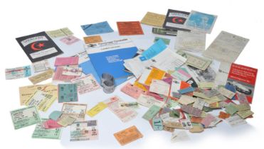 An interesting collection of ticket stubs and general transport memorabilia comprising event tickets