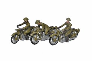 MJ Mode group of hand painted white metal motorcycle dispatch rider trio.