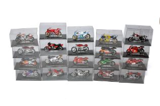 A group of 20 1/24 Diecast Model Motorcycles in display cases as shown. Generally good with most
