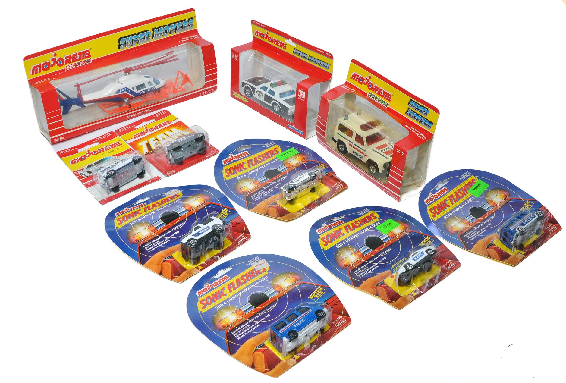 A group of Nine 200 Majorette diecast vehicles, all police themed cars or related issue as shown