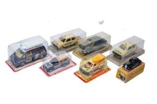 An interesting group of older issue police vehicle models comprising Norev trio plus Guisval trio