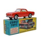 Corgi No. 239 Volkswagen 1500 Karmann Ghia. Red with Lemon interior. Spun Hubs. Generally