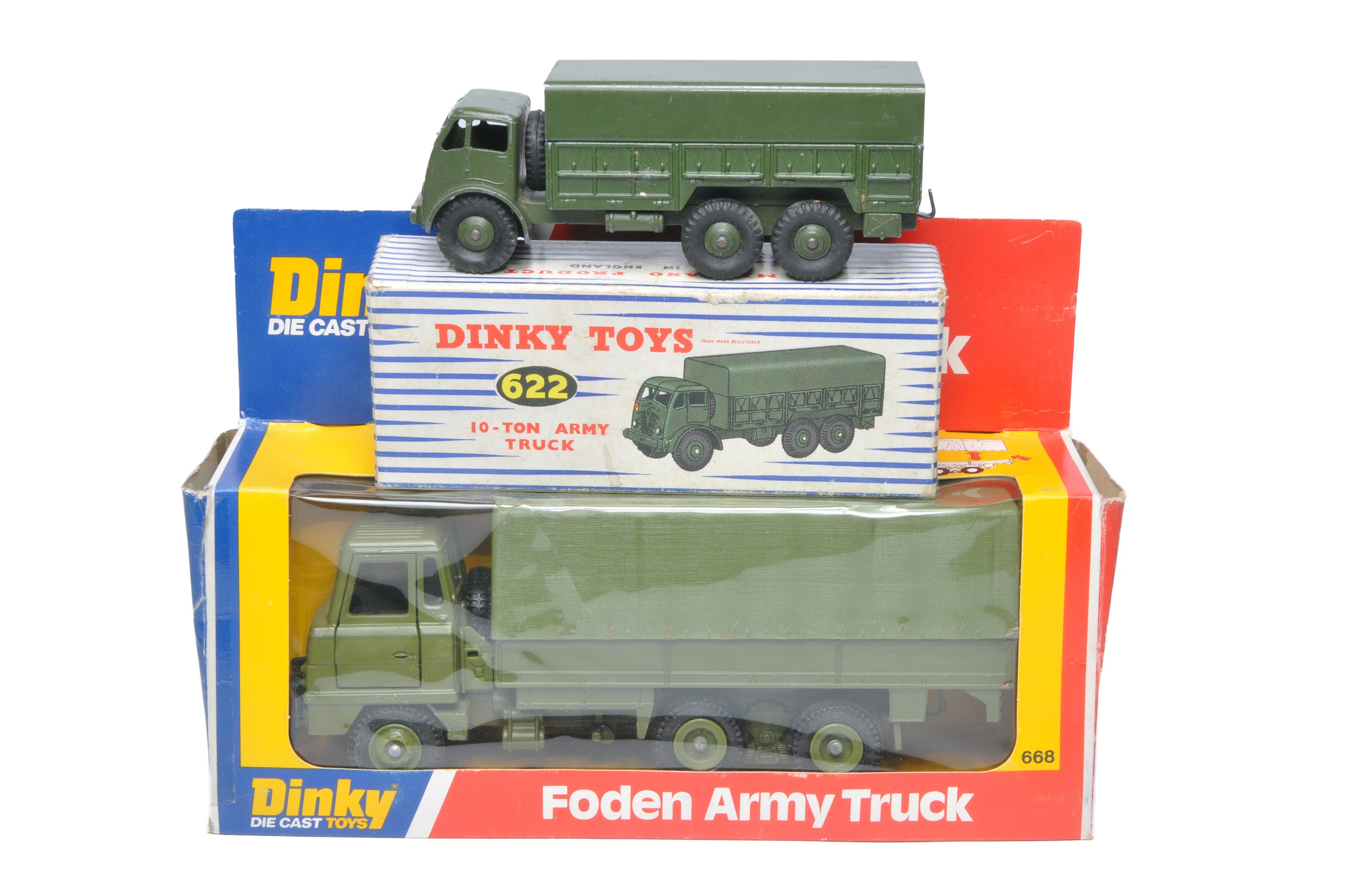 Dinky duo of No. 668 Foden Army Truck plus No. 622 10 Ton Army Truck. 668 is excellent in box, 622