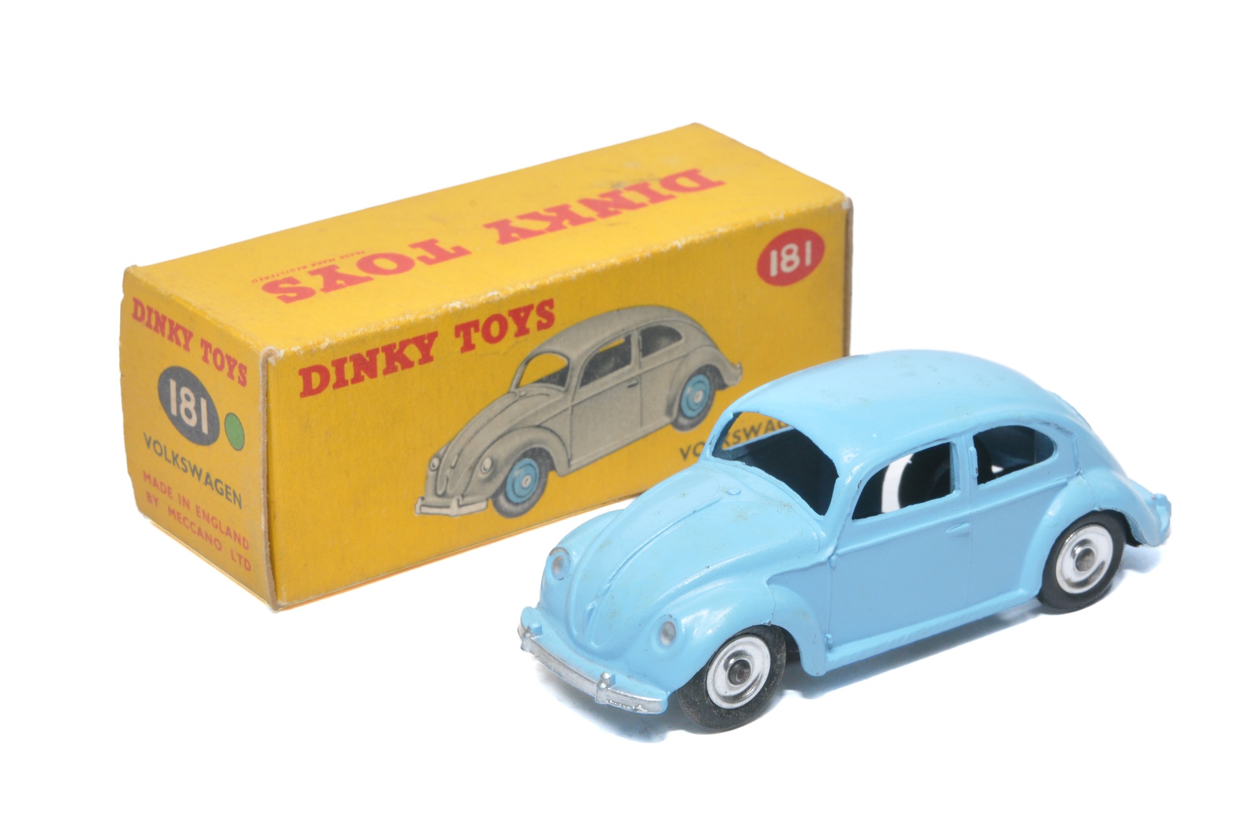 Dinky no. 181 Volkswagen. light blue, spun hubs. Displays very good to excellent, the odd mark (