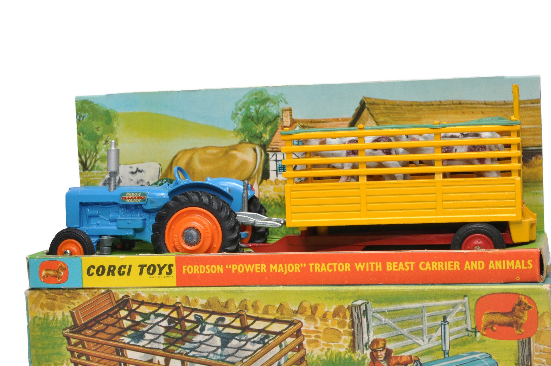 Corgi Gift Set No. 33 Fordson Power Major Tractor and Beast Carrier Trailer. Tractor has orange - Image 3 of 6