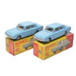 Dinky No. 130 Ford Consul Corsair Saloon x 2. Light blue with white interior. Spun Hubs. One