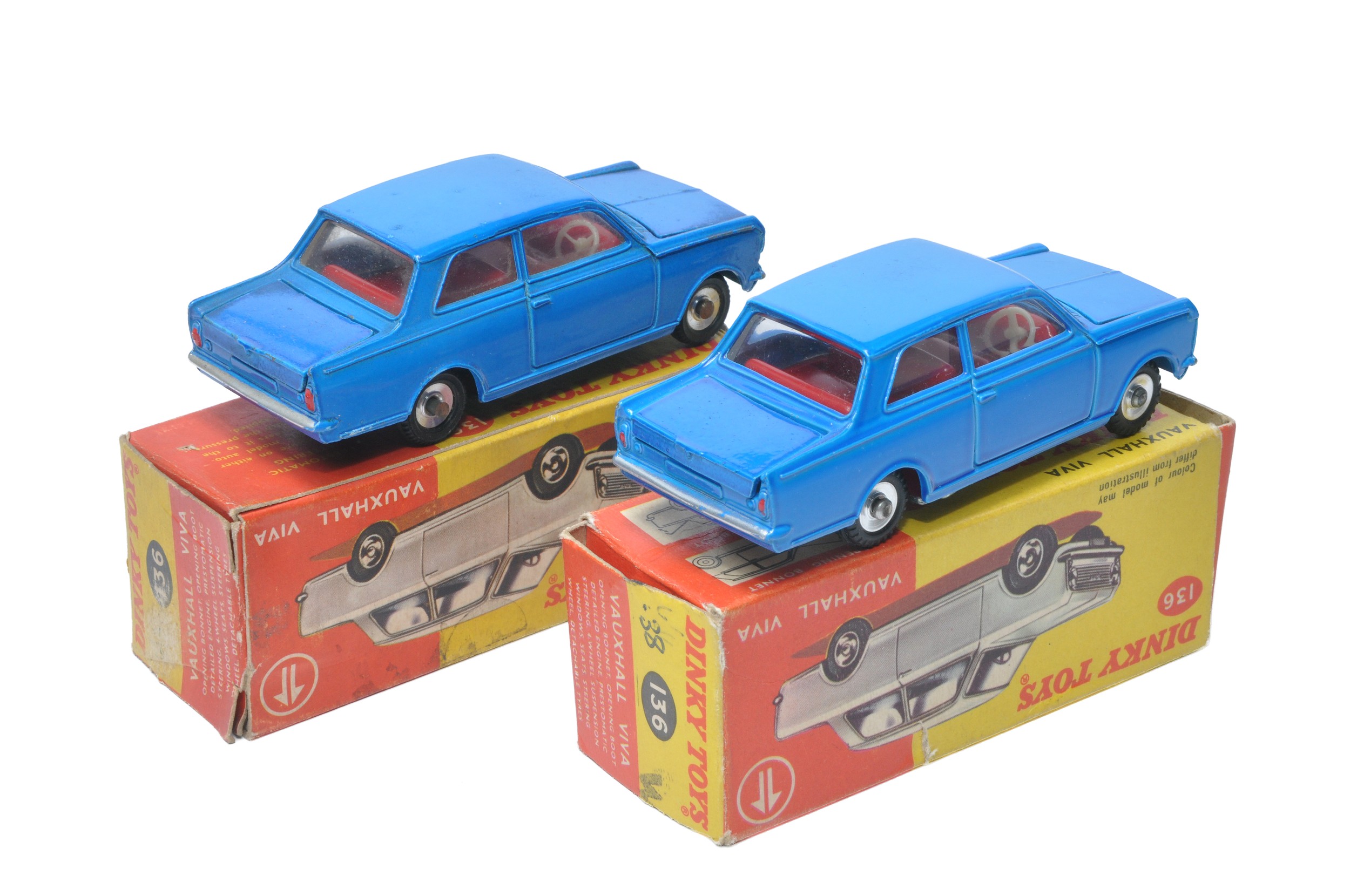 Dinky No. 136 Vauxhall Viva x 2. Both blue, although one is slightly darker shade with red interior. - Image 2 of 2