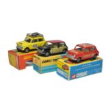 Corgi trio of No. 249 Mini Cooper Wickerwork plus No. 349 Morris Mini Minor Pop Art and No. 282