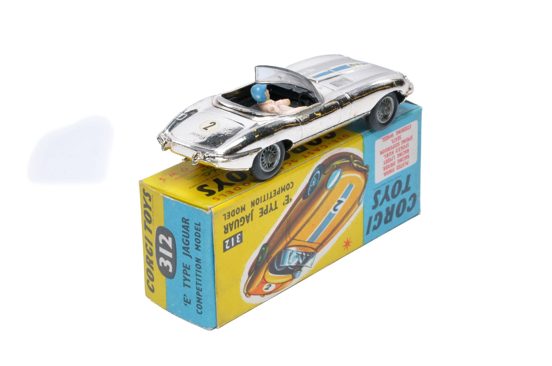 Corgi No. 312 Jaguar E Type Competition Model. Chrome with black interior. Wire Hubs. Generally very - Image 2 of 2