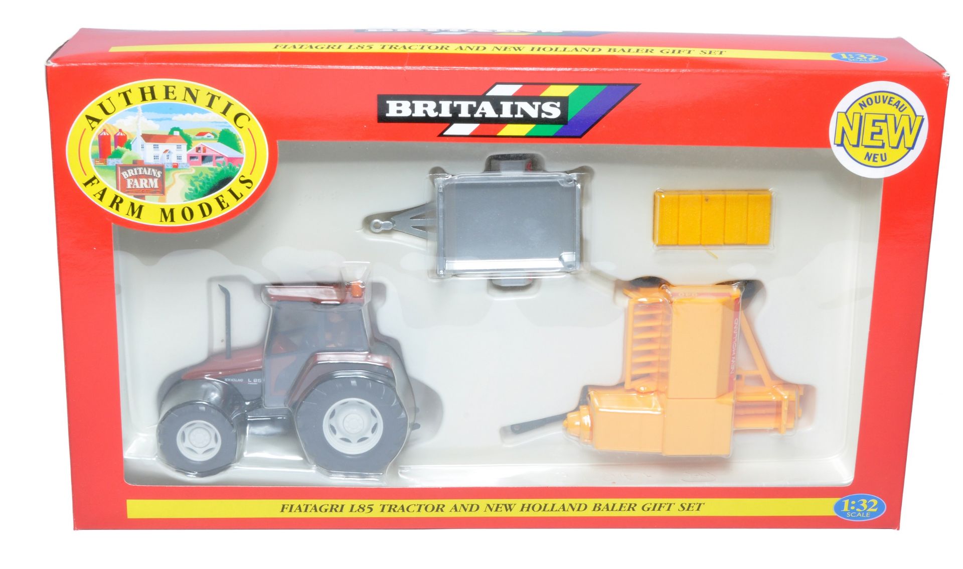 Britains Farm 1/32 diecast model issue comprising No. 09675 Fiat L85 Tractor and Baler Set.
