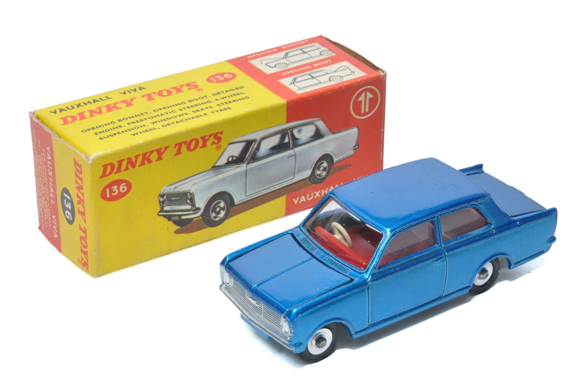 Dinky No. 136 Vauxhall Viva. Metallic blue, red interior. Displays excellent with only the odd