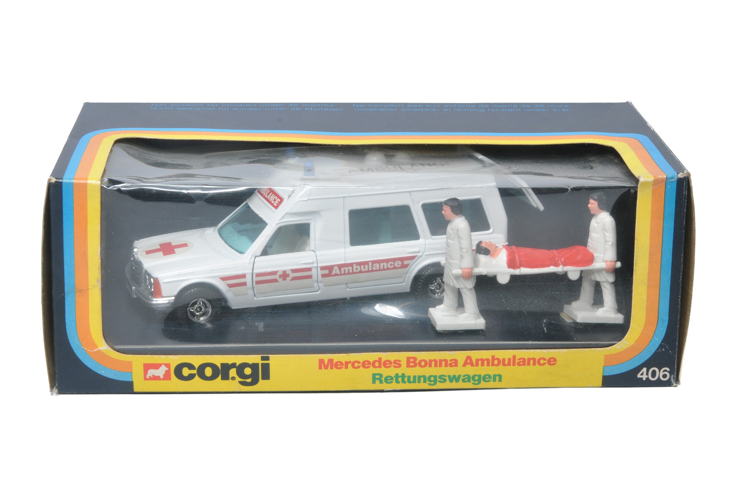 Corgi No. 405 Mercedes Ambulance set with figures. Generally excellent in very good box.