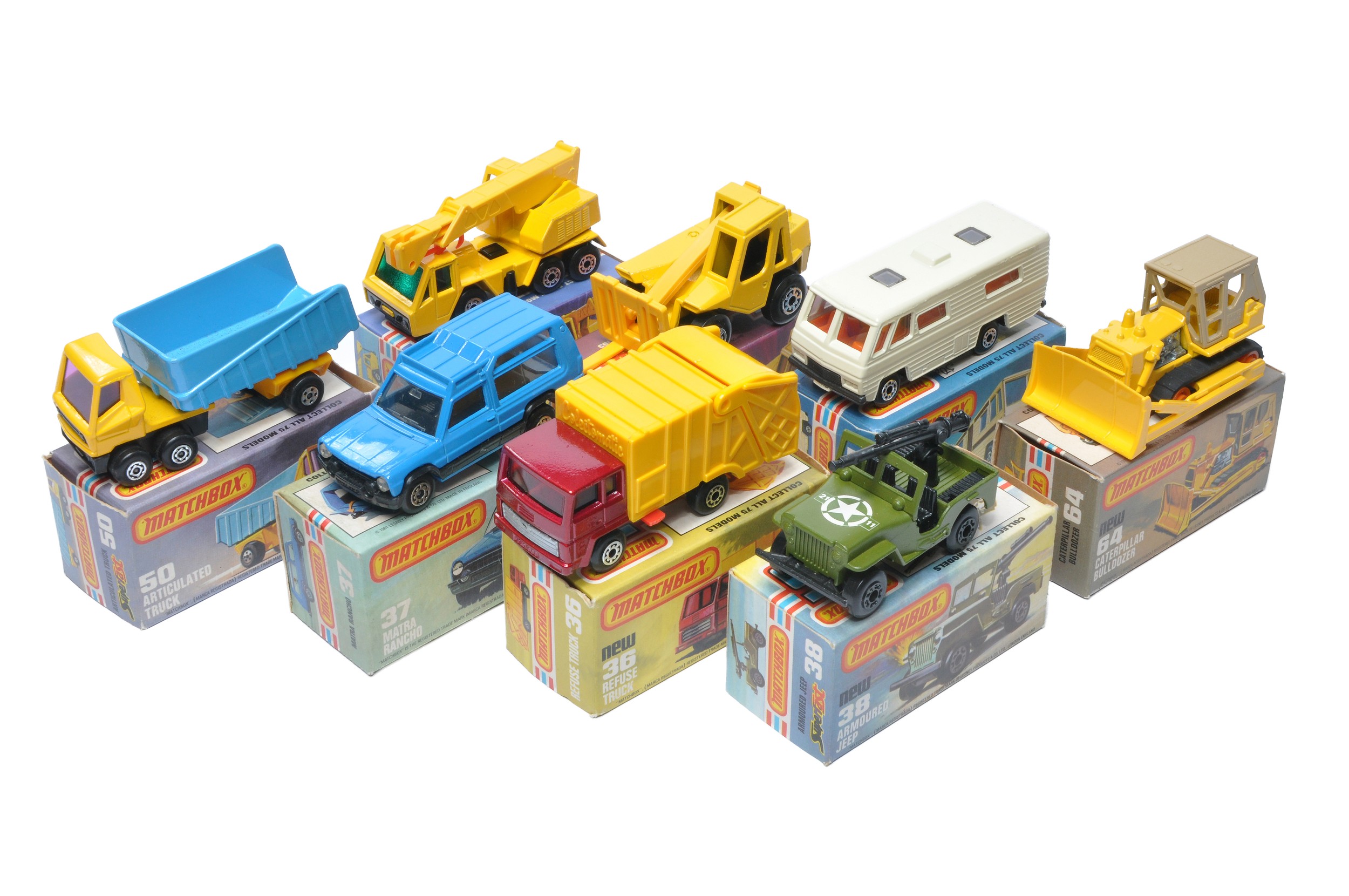 A group of of Eight Matchbox Superfast. Comprising Mobile Home, Matra Rancho, Armoured Jeep and