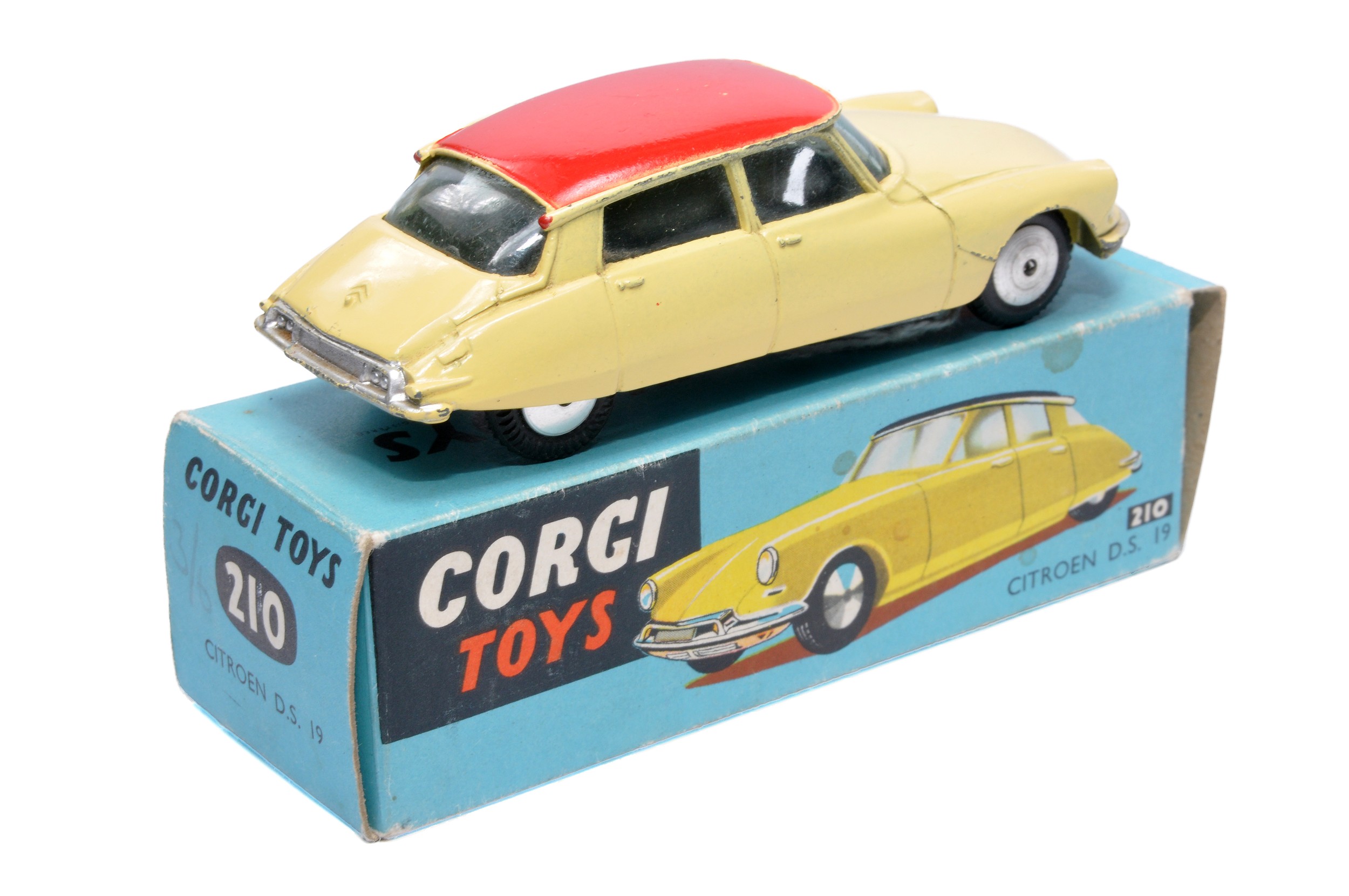 Corgi No. 210 Citroen DS19. Pale yellow / red. Flat spun hubs. Generally displays good to very good, - Image 2 of 2