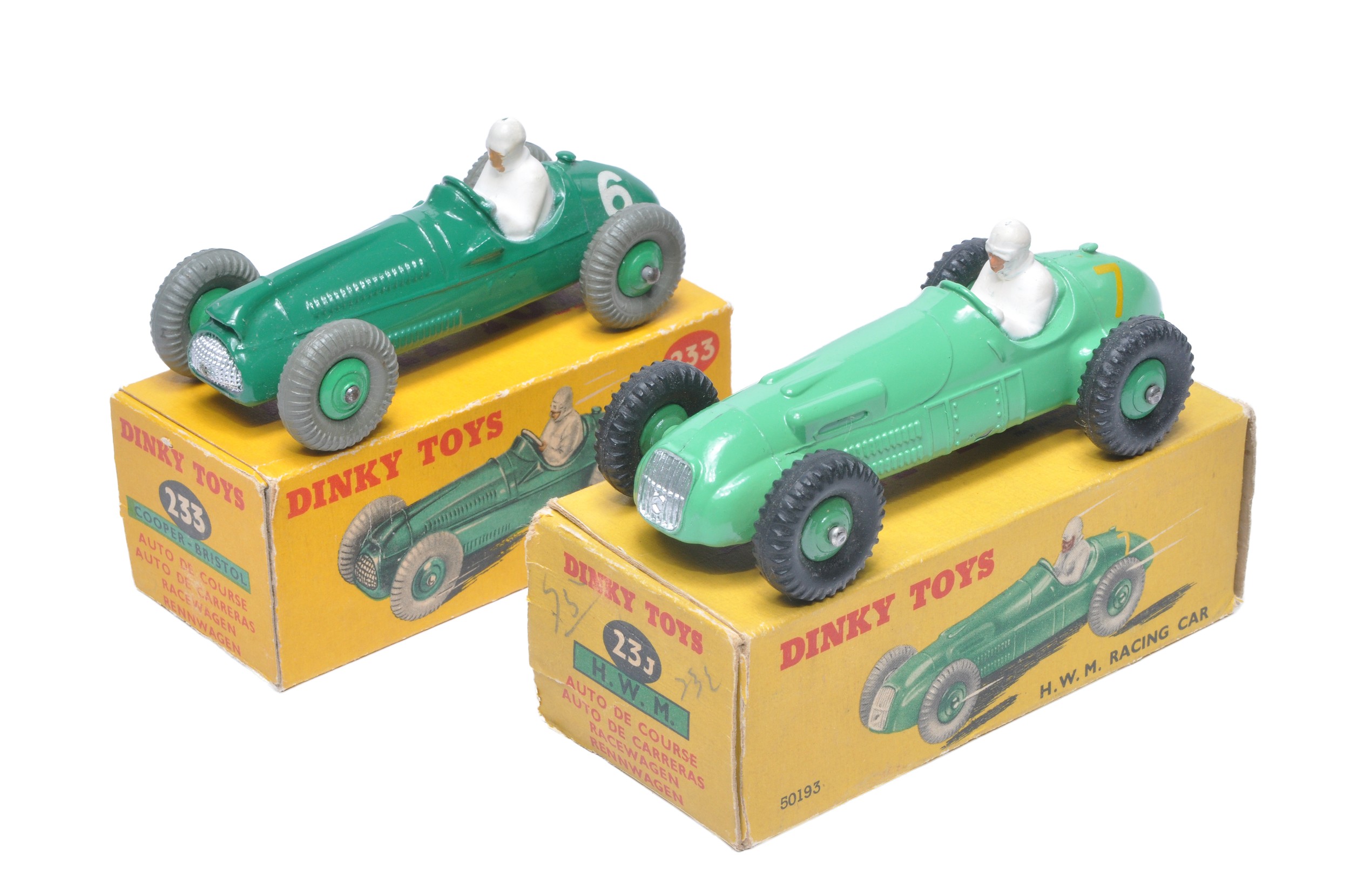 Dinky duo of racing cars as shown. Display very good to excellent, in fair boxes (missing some