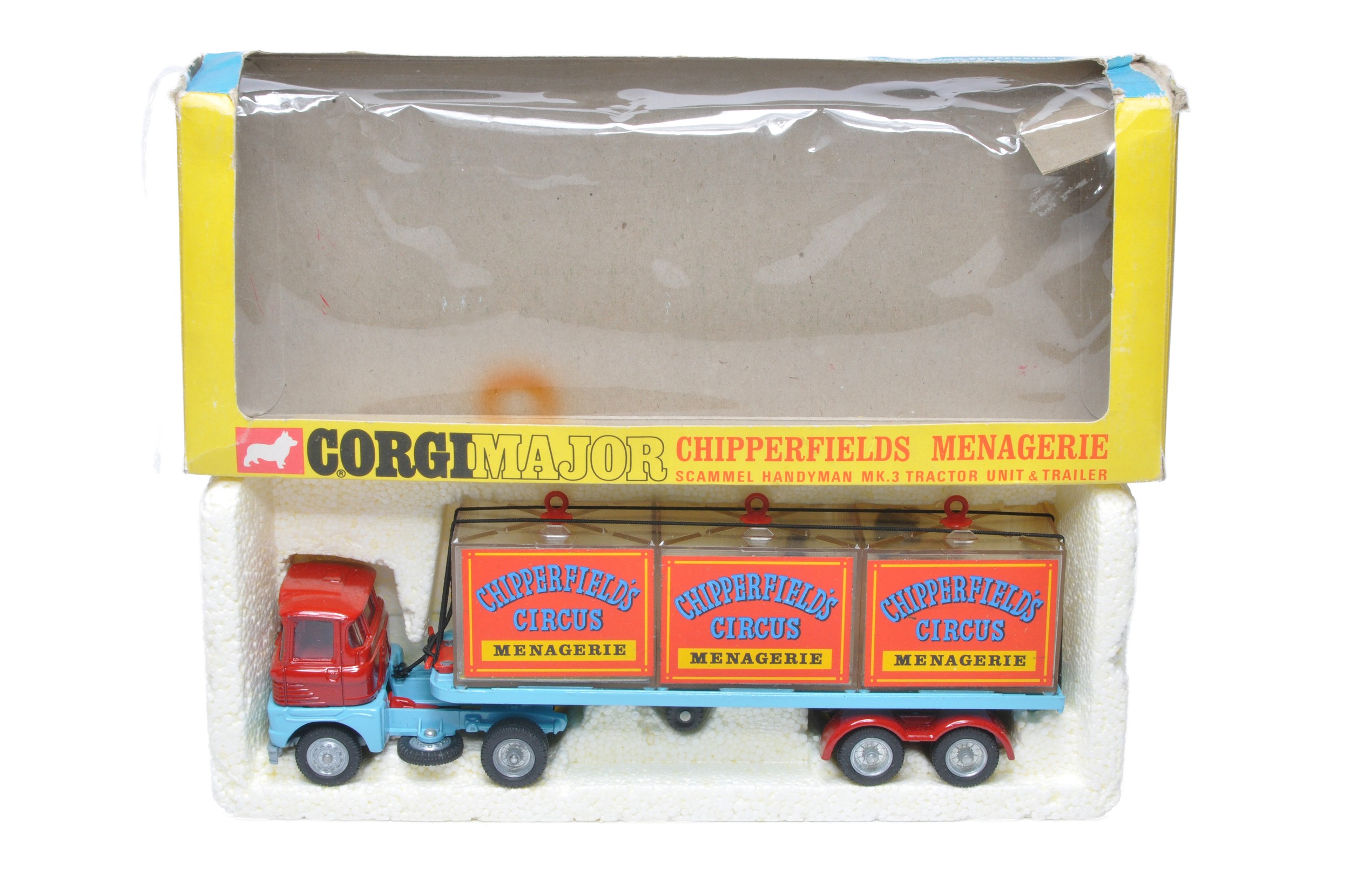 Corgi No. 1139 Chipperfields Circus Scammell Handyman Menagerie Set. Complete with animals. Displays